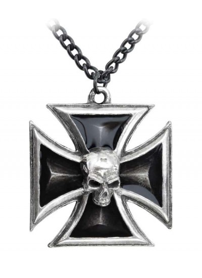 Black Knights Cross Pewter Necklace