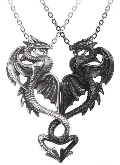 Draconic Tryst Double Dragon Gothic Friendship Necklace