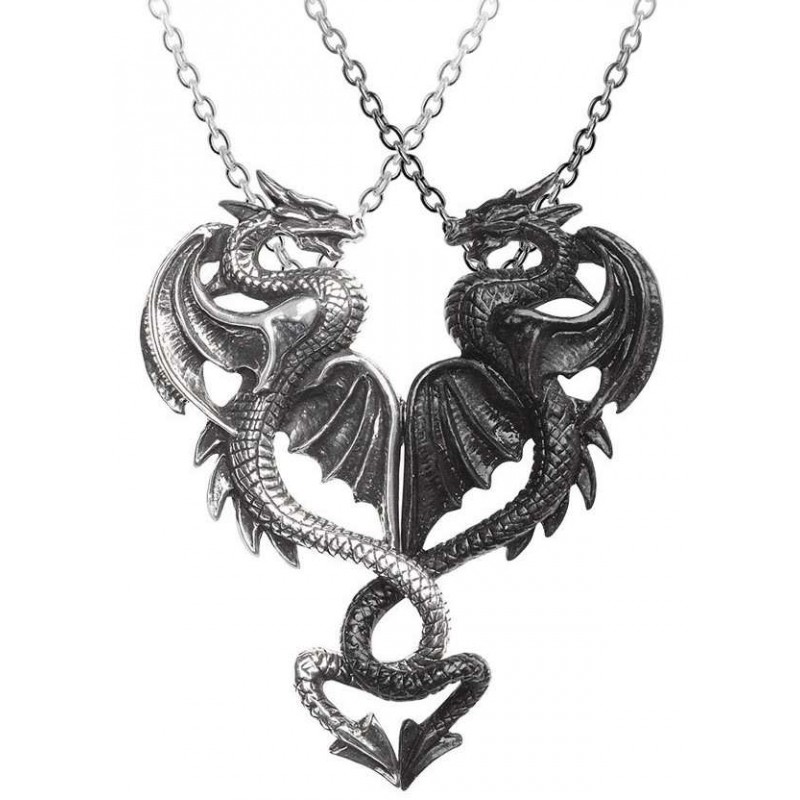 Draconic Tryst Double Dragon Gothic Friendship Necklace | Dual Necklace