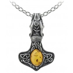 Amber Dragon Thorhammer Pewter Pendant