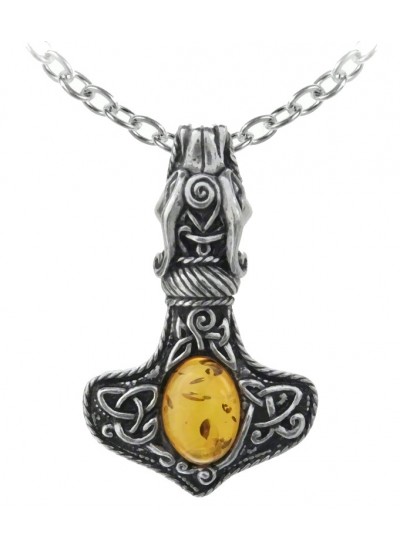 Amber Dragon Thorhammer Pewter Pendant