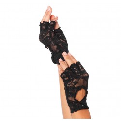 Black Lace Keyhole Back Fingerless Gloves
