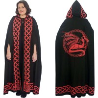 Red Dragon Black Hooded Cloak