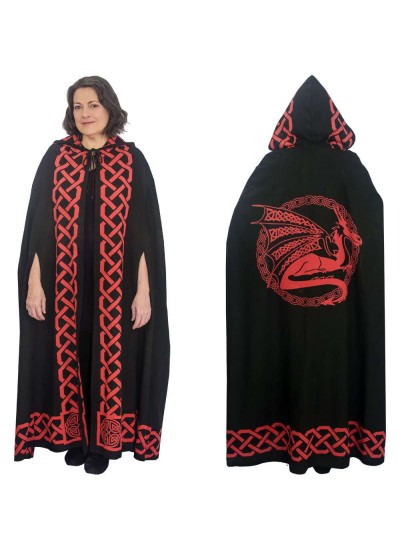 Red Dragon Black Hooded Cloak