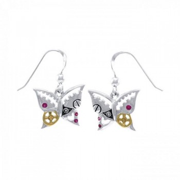 Butterfly Steampunk Earrings with Rubies