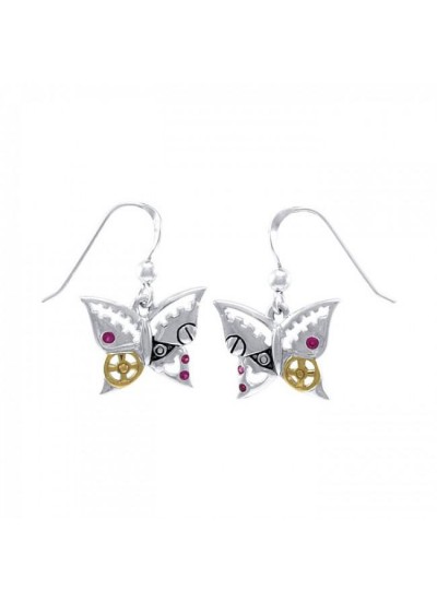Butterfly Steampunk Earrings with Rubies