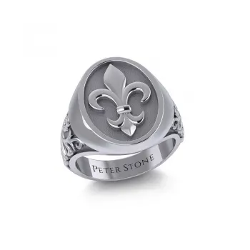 Fleur de Lis Mens Signet Ring