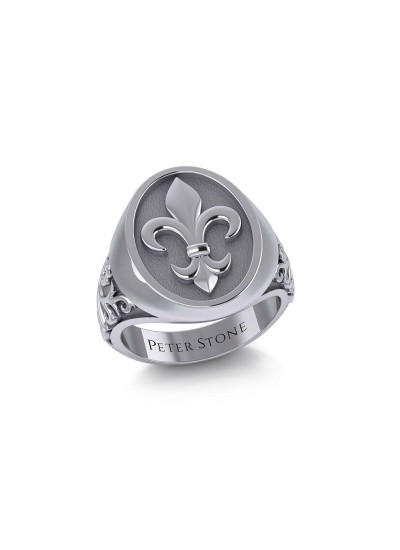 Fleur de Lis Mens Signet Ring