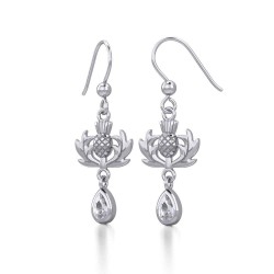 Thistle Earrings with Teardrop White Cubic Zirconia Gem