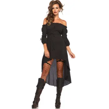 Black Gauze High Low Peasant Dress