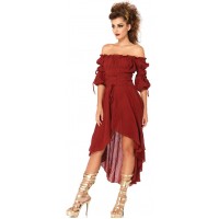Burgundy Gauze High Low Peasant Dress