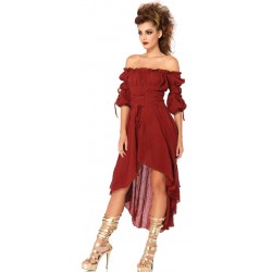 Burgundy Gauze High Low Peasant Dress