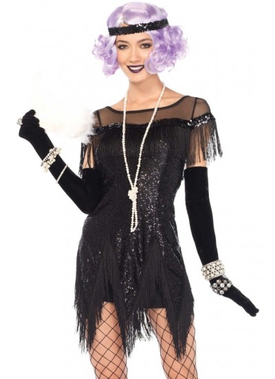 Foxtrot Flirt Roaring 20s Black Flapper Dress Costume