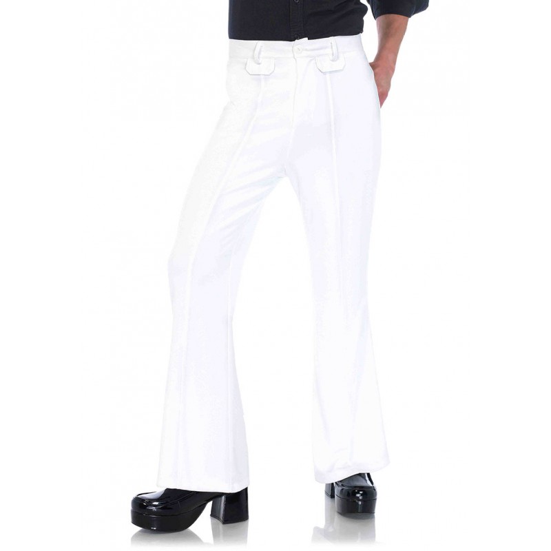 Mens White Bell Bottom Disco Pants