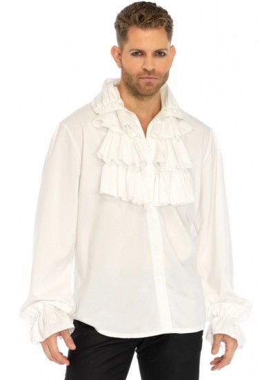 Ruffle Front Mens White Shirt