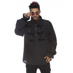 Ruffle Front Black Mens Shirt