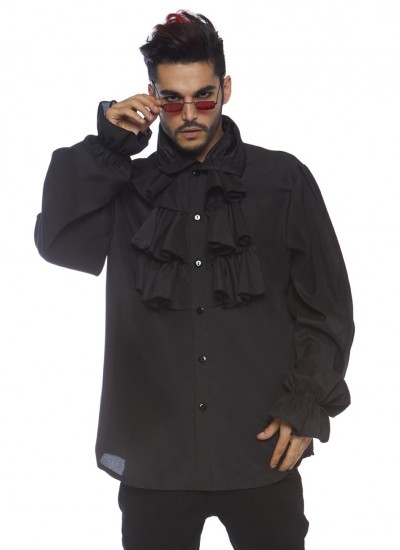 Ruffle Front Black Mens Shirt