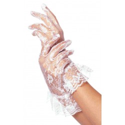 White Ruffled Lace Wrist Length Gloves