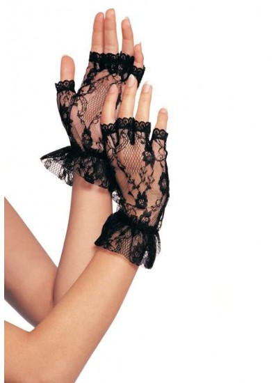 Ruffled Lace Wrist Length Fingerless Gloves