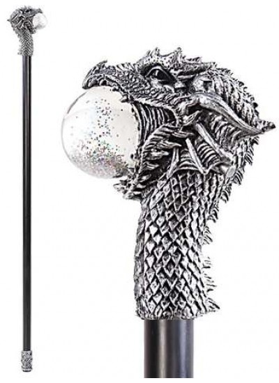 Dragon Head Walking Stick Gothic Gents Cane with Light Up Orb