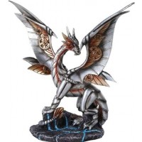 Steampunk Silver Dragon Statue