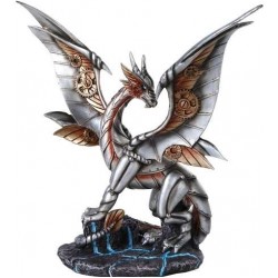 Steampunk Silver Dragon Statue