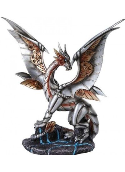 Steampunk Silver Dragon Statue