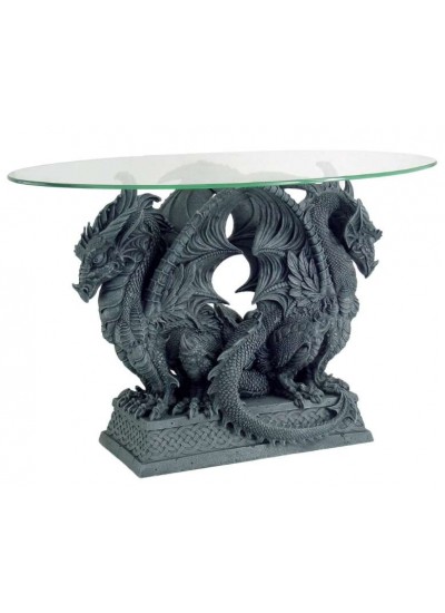 Double Dragon Glass Top Accent Table