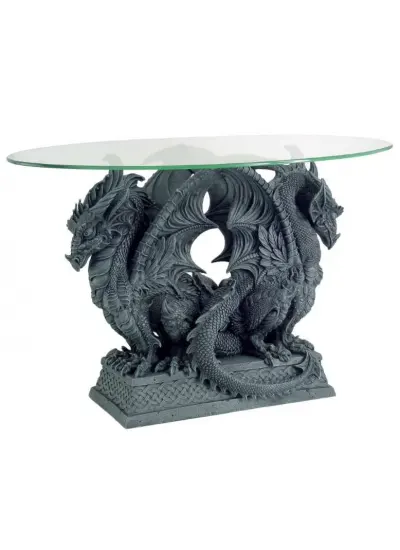 Double Dragon Glass Top Accent Table