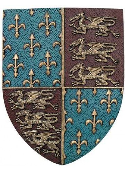 Fleur de Lis and Lions Medievel Knights Shield Plaque