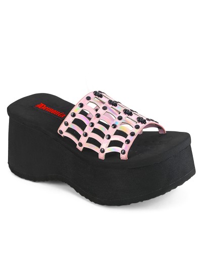 Spider Studded Pink Hologram Platform Mule