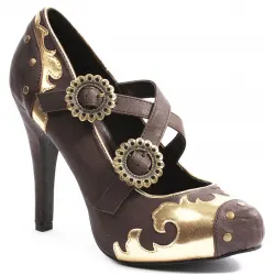 Steel Steampunk Brown Mary Jane Pumps