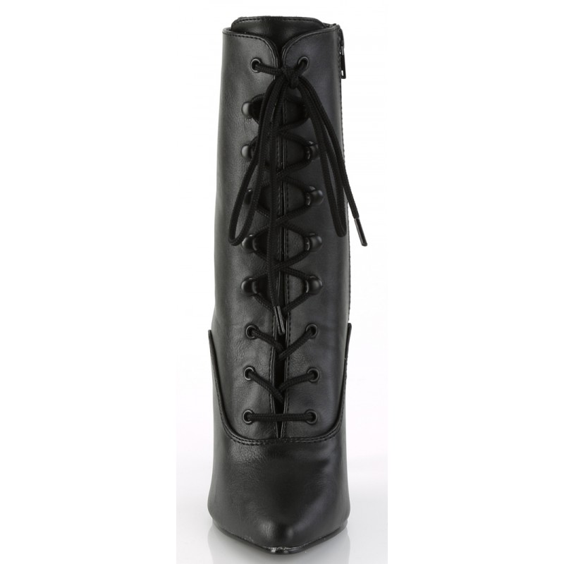 Seduce 1020 5 Inch Heel Black Faux Leather Ankle Boot - Victorian Boots