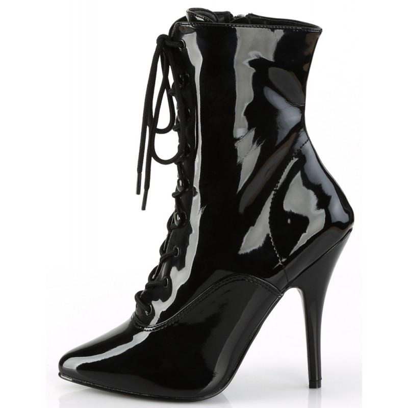 Seduce 1020 5 Inch Heel Black Patent Leather Ankle Boot - Victorian Boots