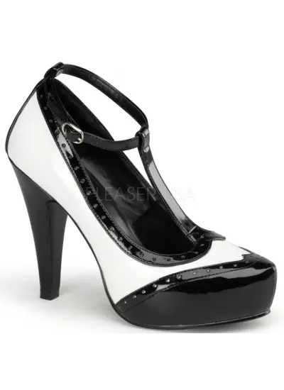 Bettie Black and White T-Stap Spectator Pump