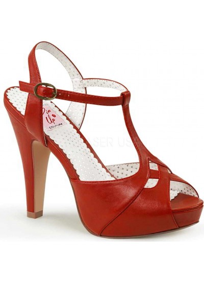 Red Bettie-23 Peep Toe Vintage T-Strap Sandals