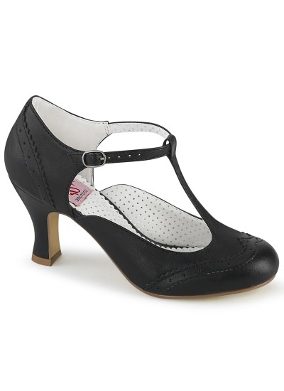 Flapper Black Kitten Heel T-Strap Pump