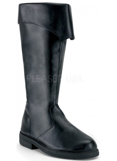 Captain Mid Calf Cuffed Black Boots